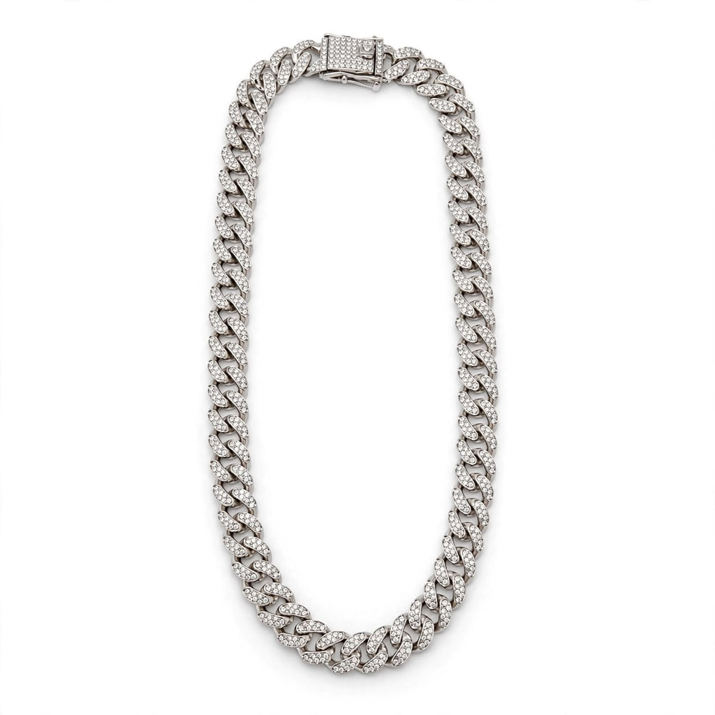 Iced Out Cuban Link Chain | Premium Hip Hop Chain for Men | Silver