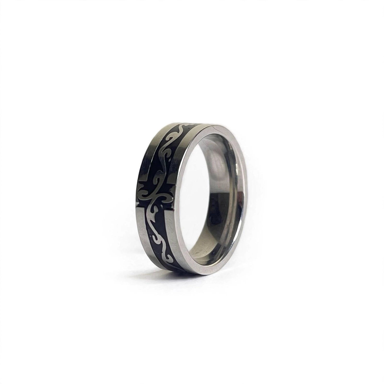 Cross inlay band ring