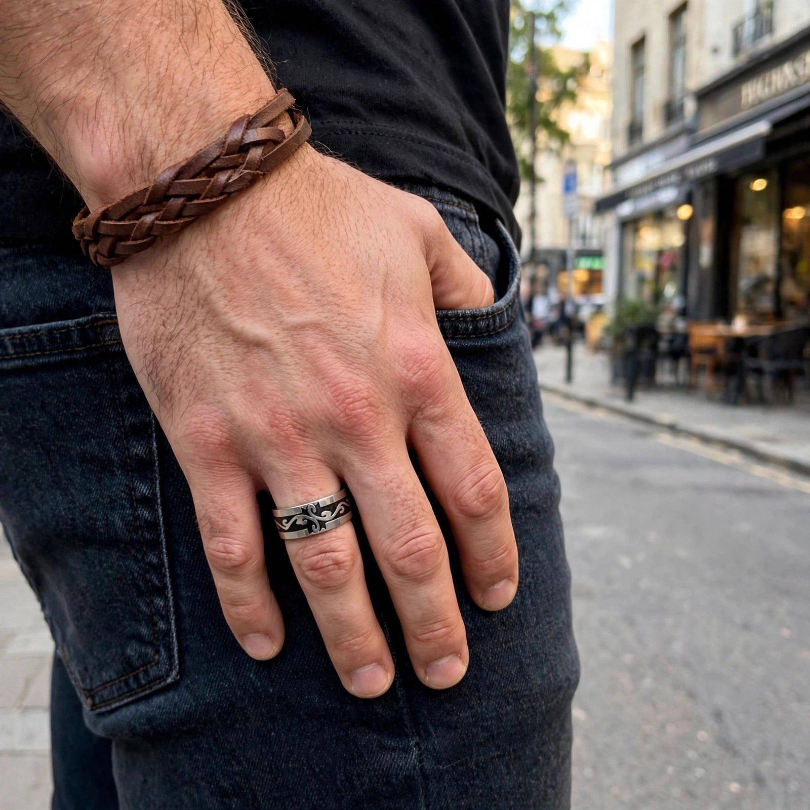 Cross inlay band ring